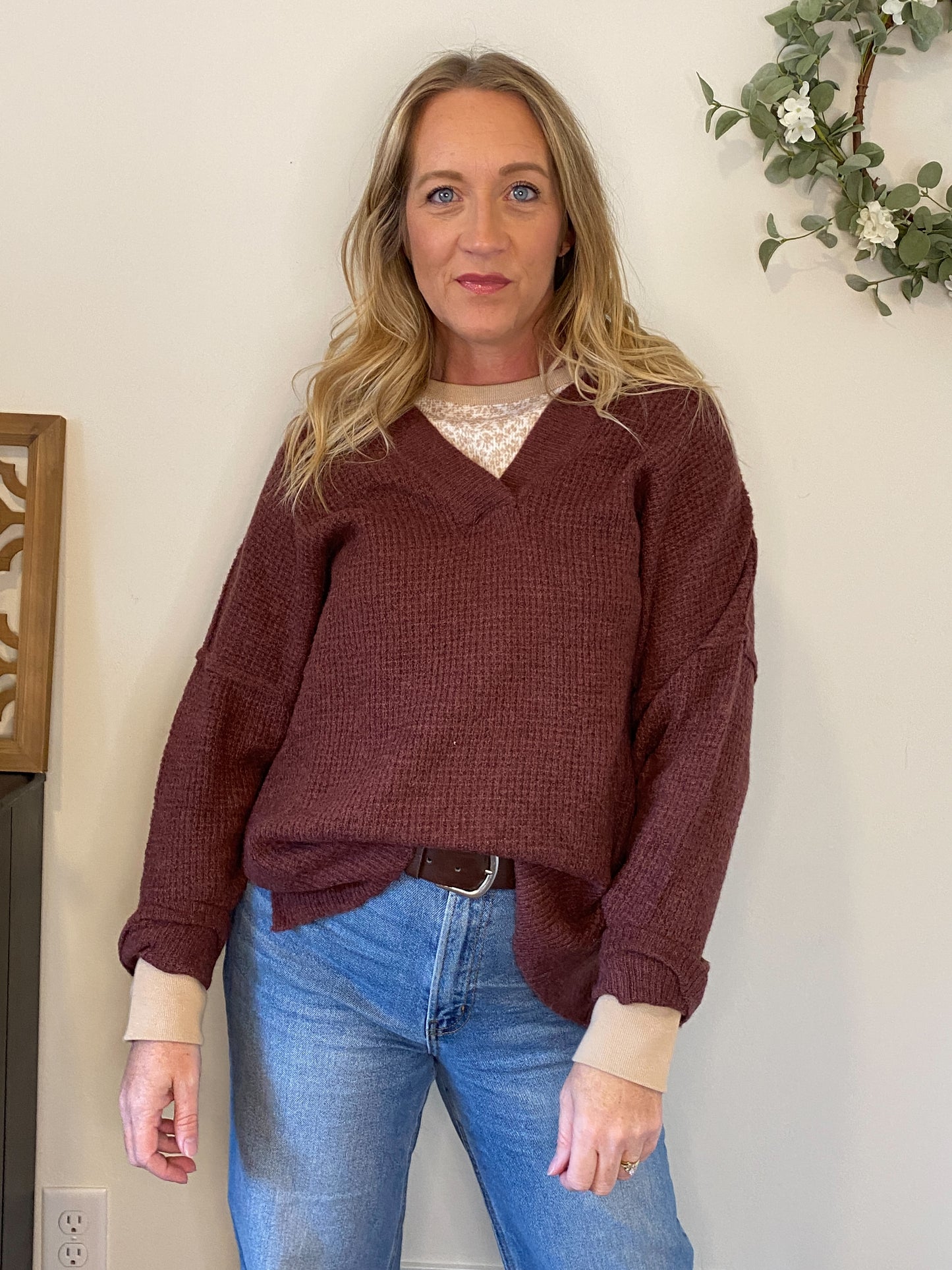 Evie V-neck Waffle Knit Hoodie