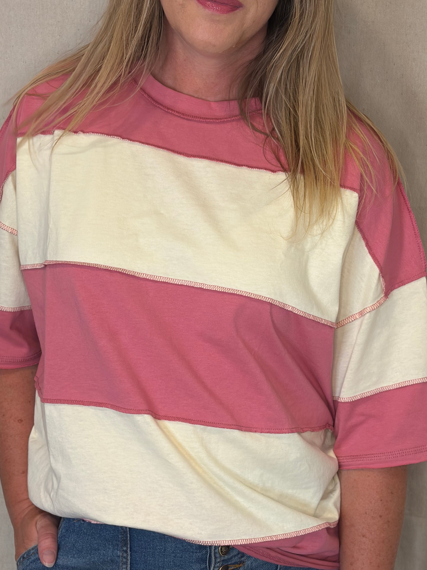 Kate Wide Stripe Tee in Raspberry