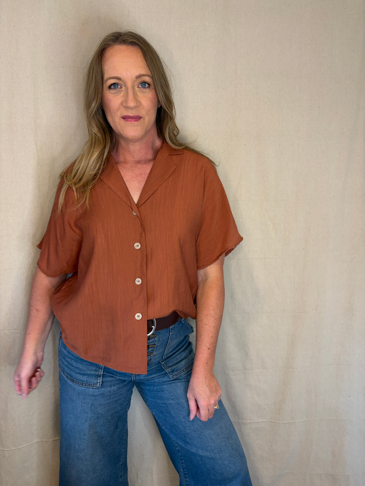 Candace Notch Lapel Top in Rust