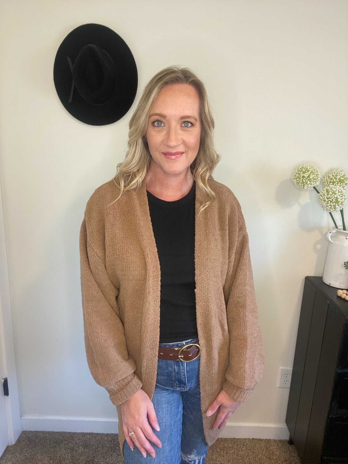 Gwen Bishop Sleeve Cardigan in Camel