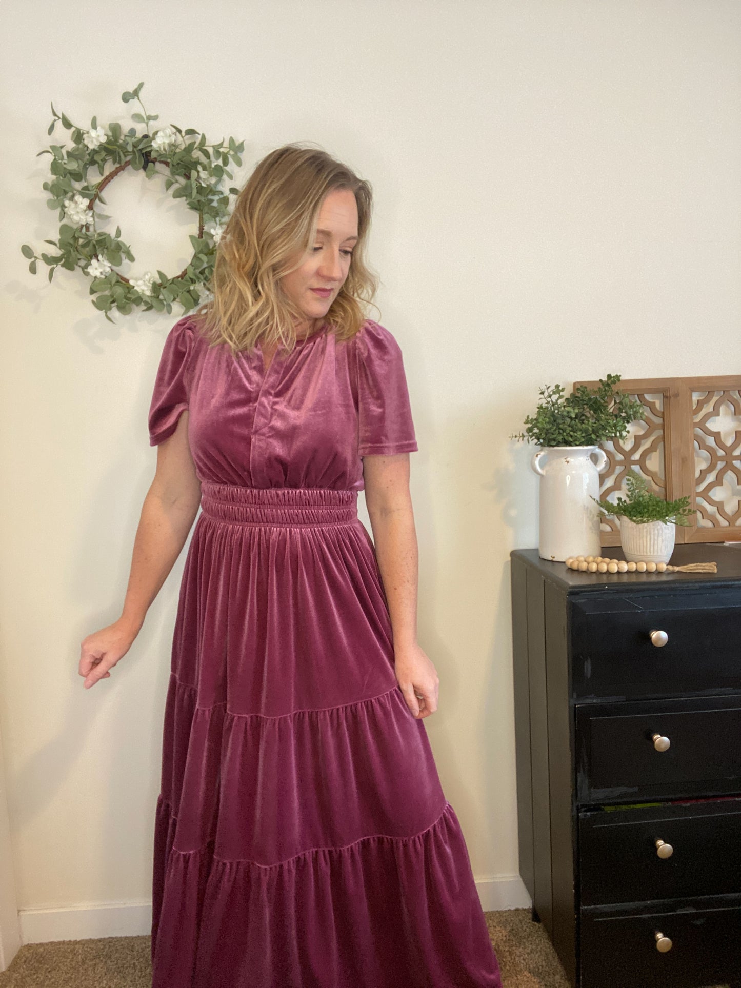 Aurora Rose Velvet Dress