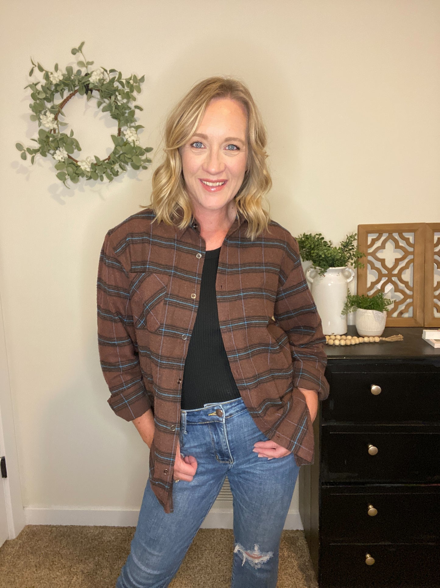 Mikayla Chocolate Plaid Button Down