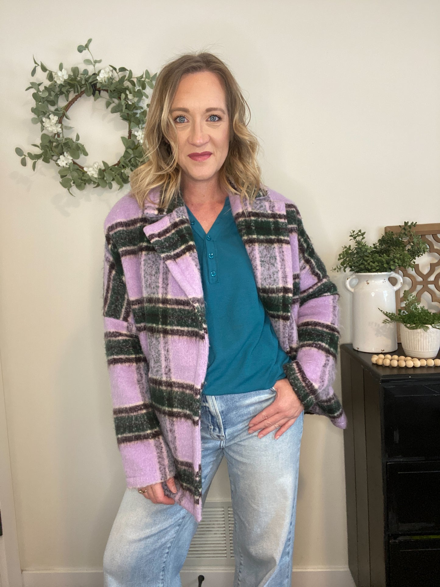 Alex Lavender Plaid Coat