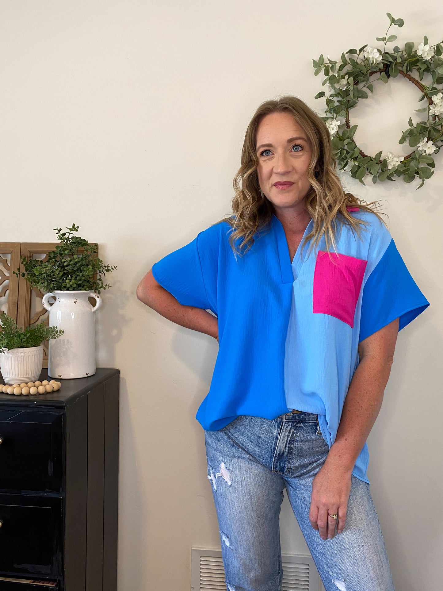 Vanessa Blue and Pink Color Block