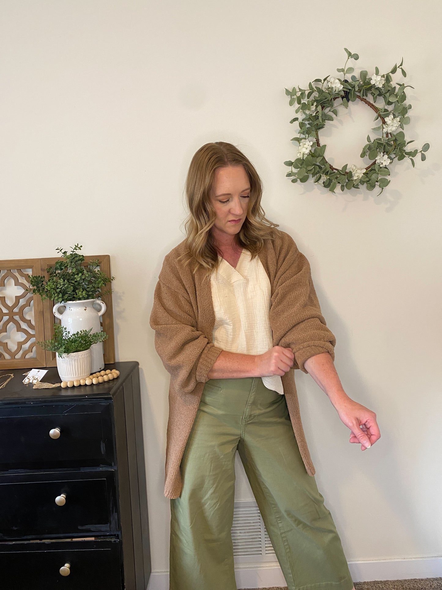 Gwen Bishop Sleeve Cardigan in Camel
