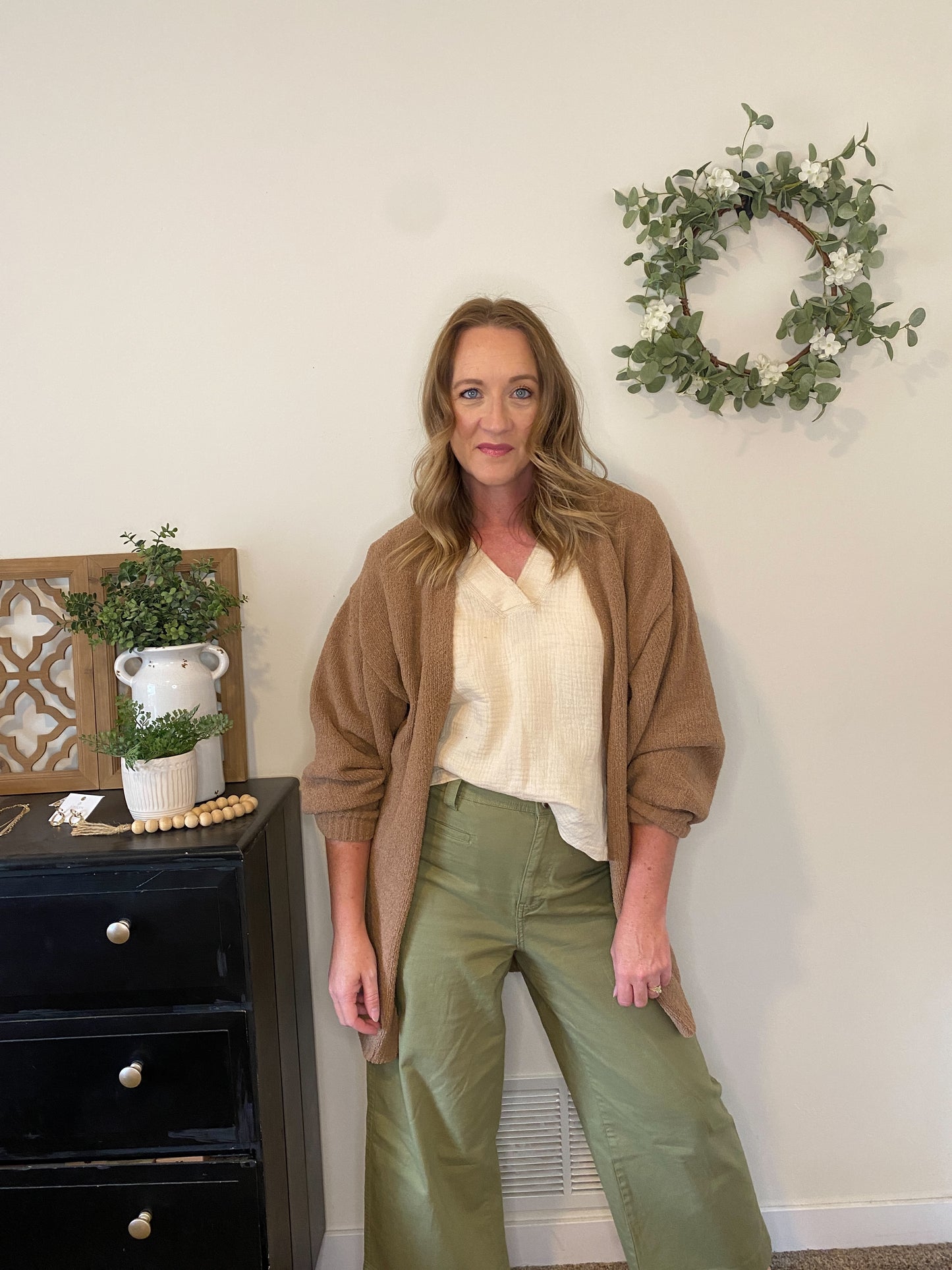 Gwen Bishop Sleeve Cardigan in Camel