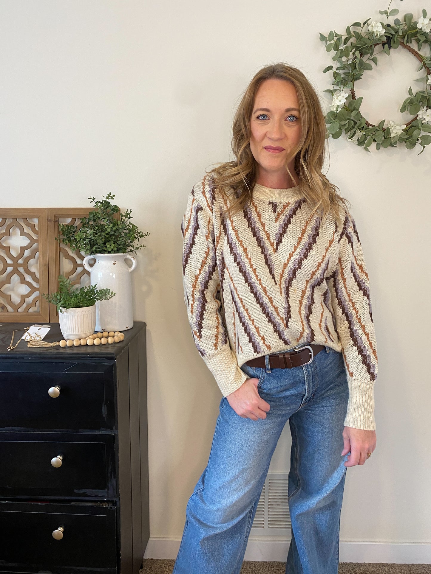Daphnie Diagonal Stripe Sweater