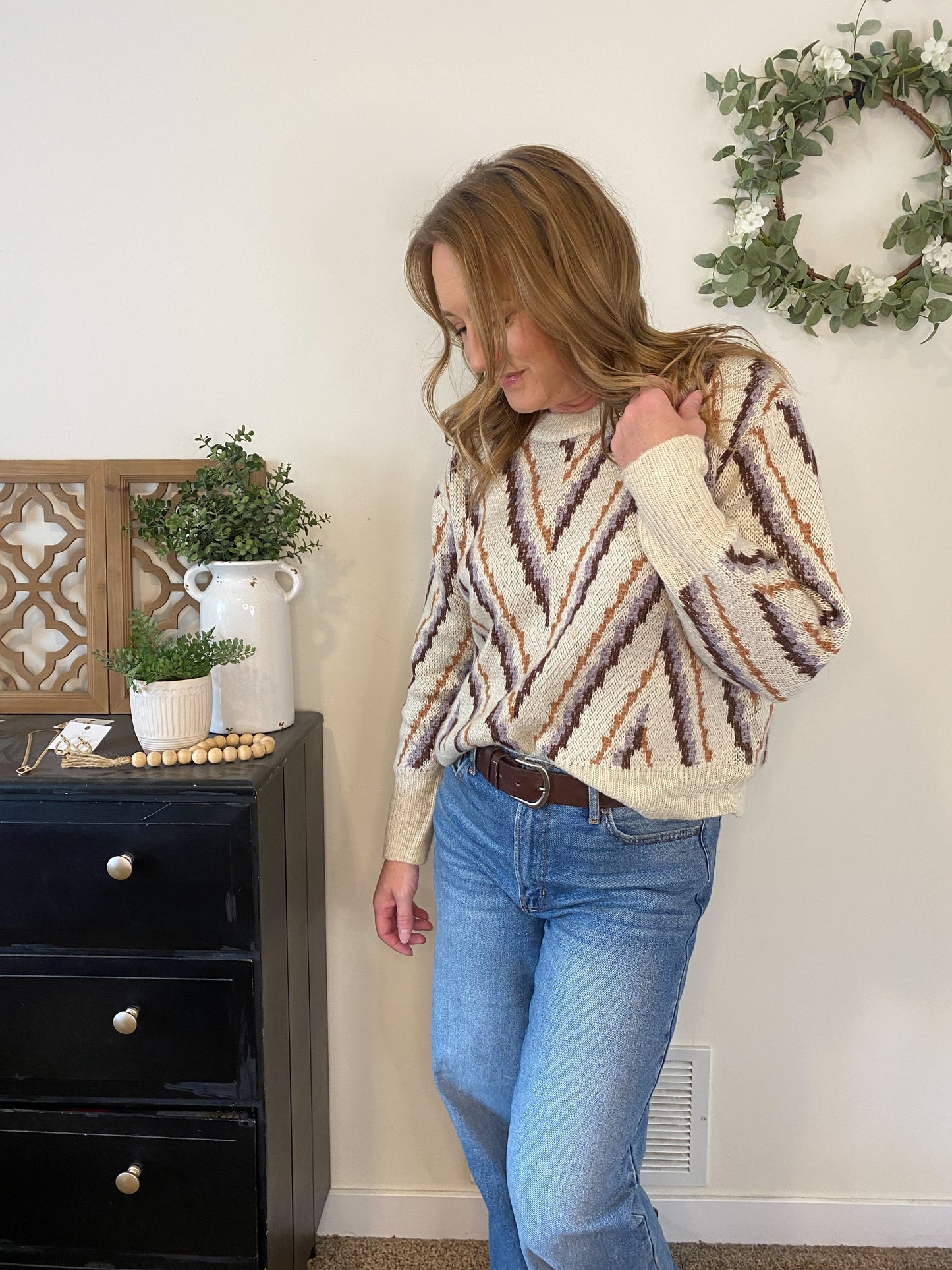 Daphnie Diagonal Stripe Sweater
