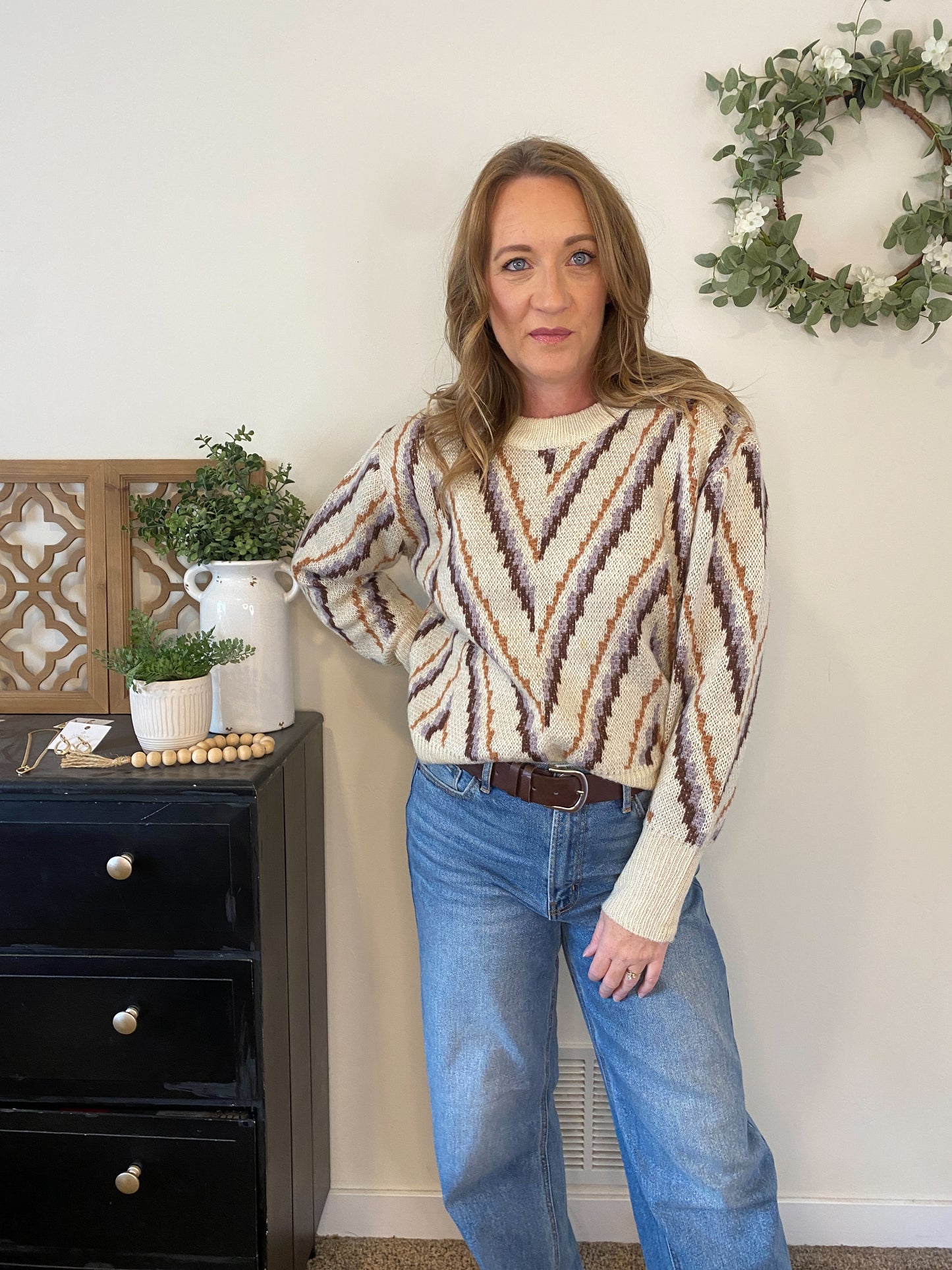Daphnie Diagonal Stripe Sweater