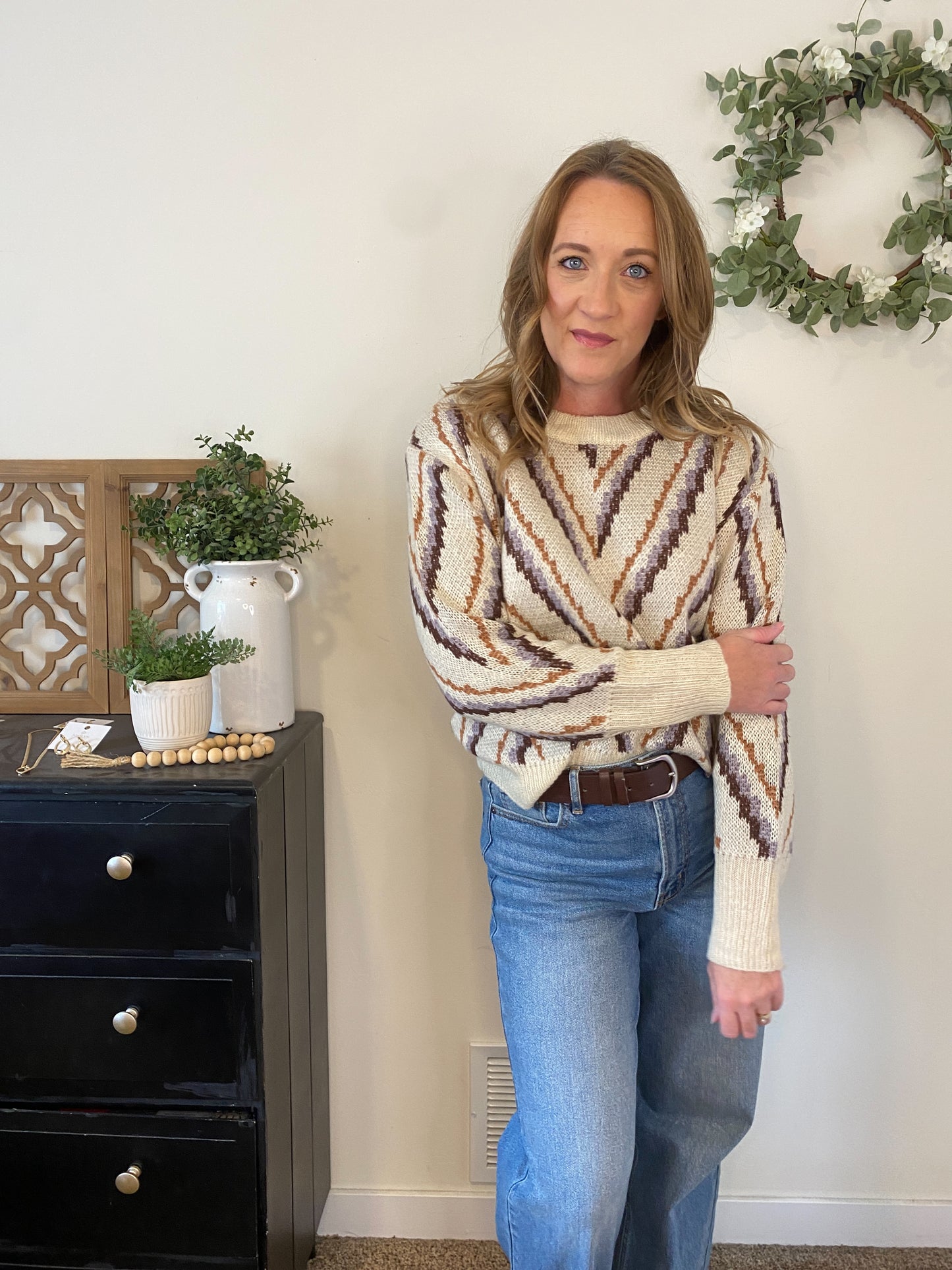 Daphnie Diagonal Stripe Sweater