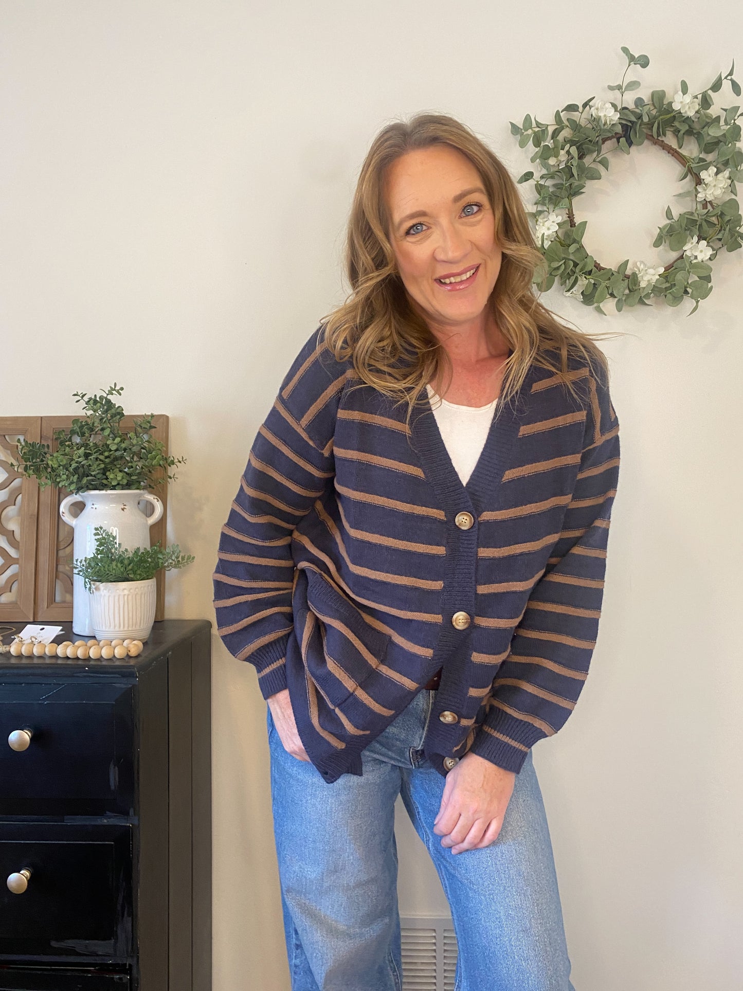 Raegan Striped Navy Cardigan