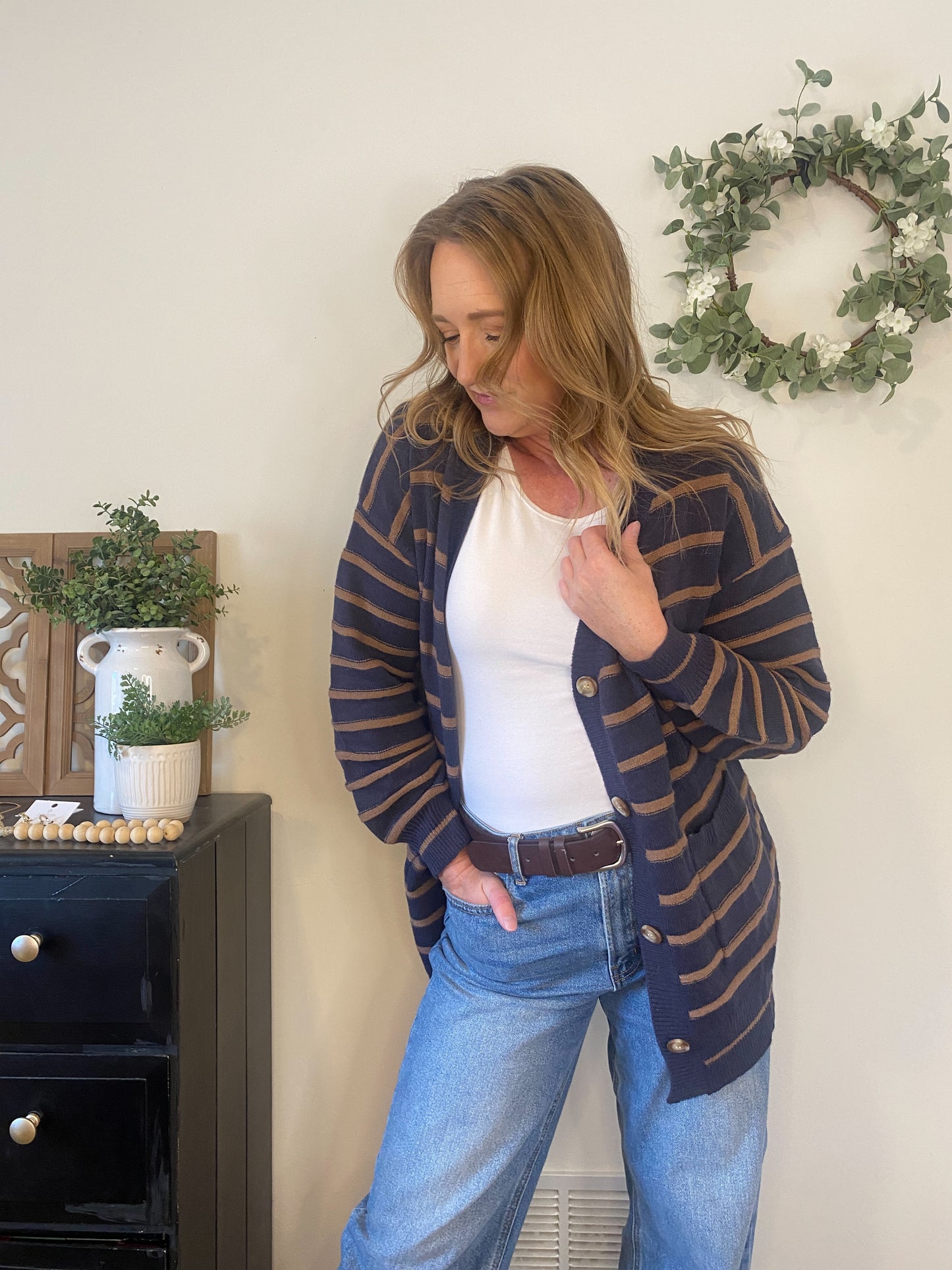 Raegan Striped Navy Cardigan