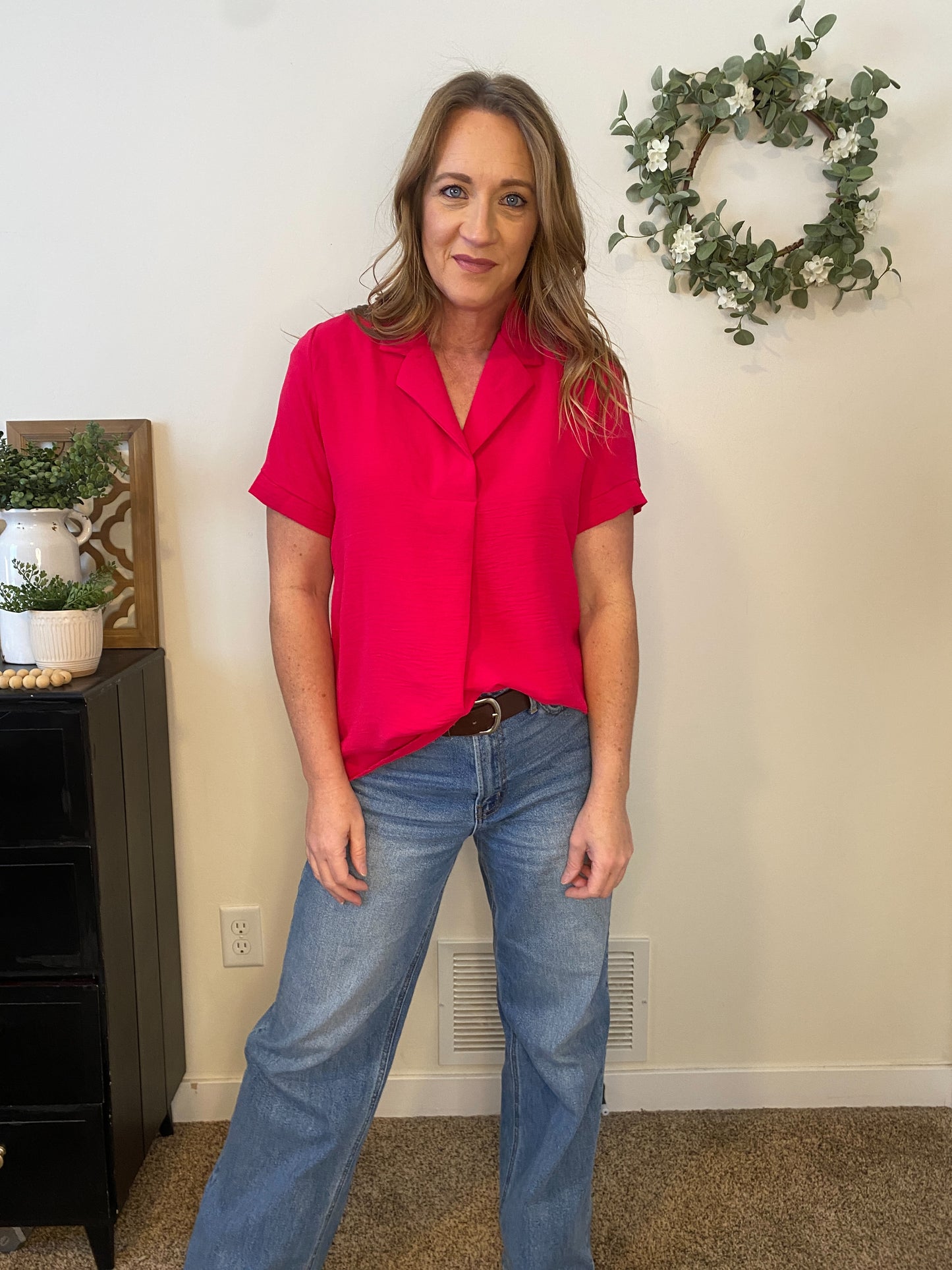 Stacey Bright Pink Pleat Front Top