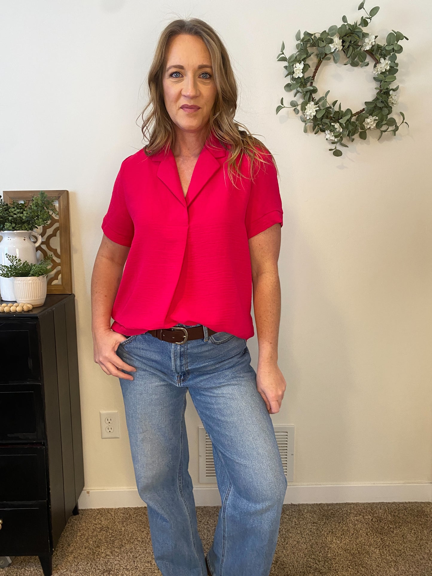 Stacey Bright Pink Pleat Front Top