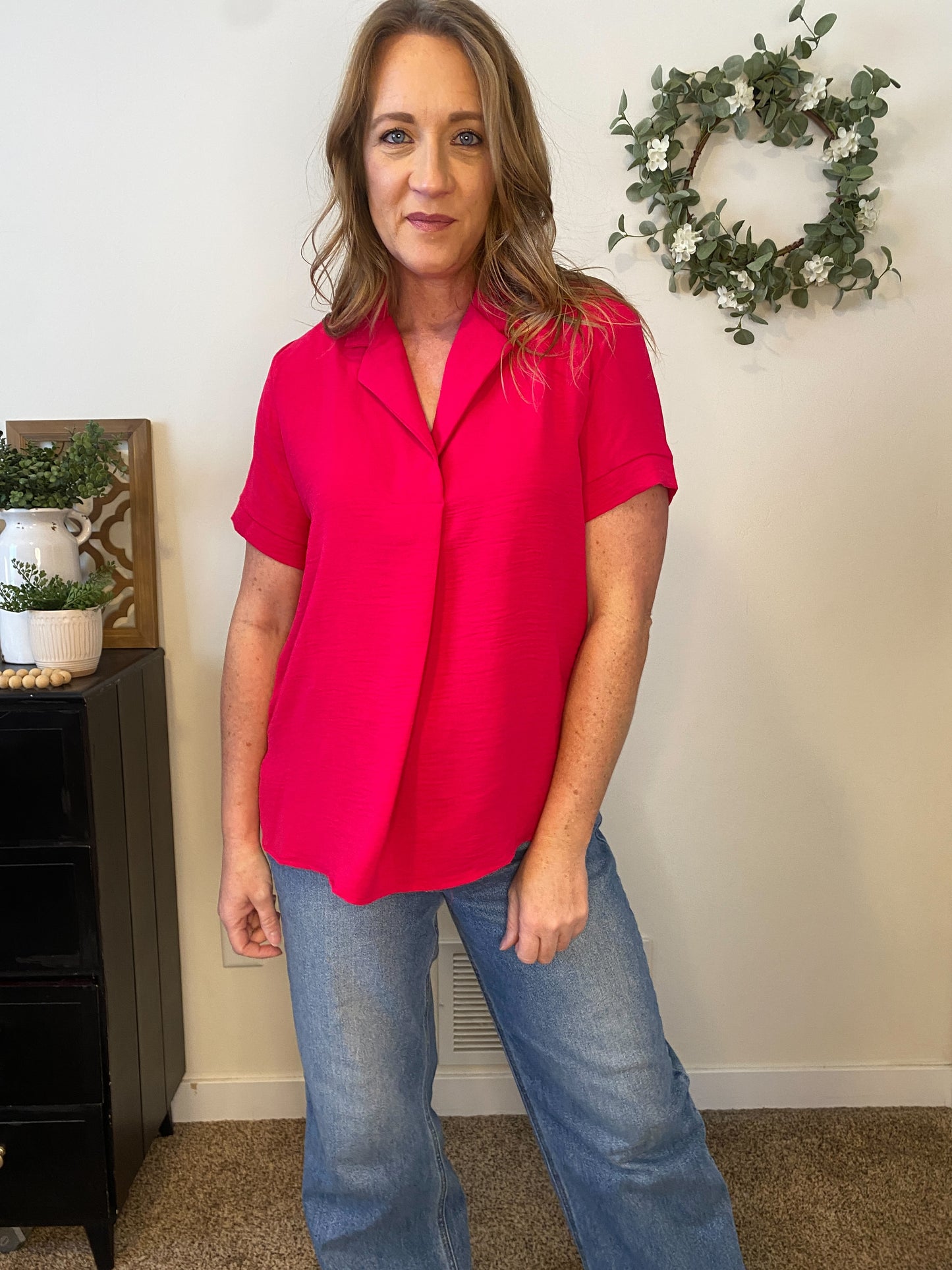 Stacey Bright Pink Pleat Front Top
