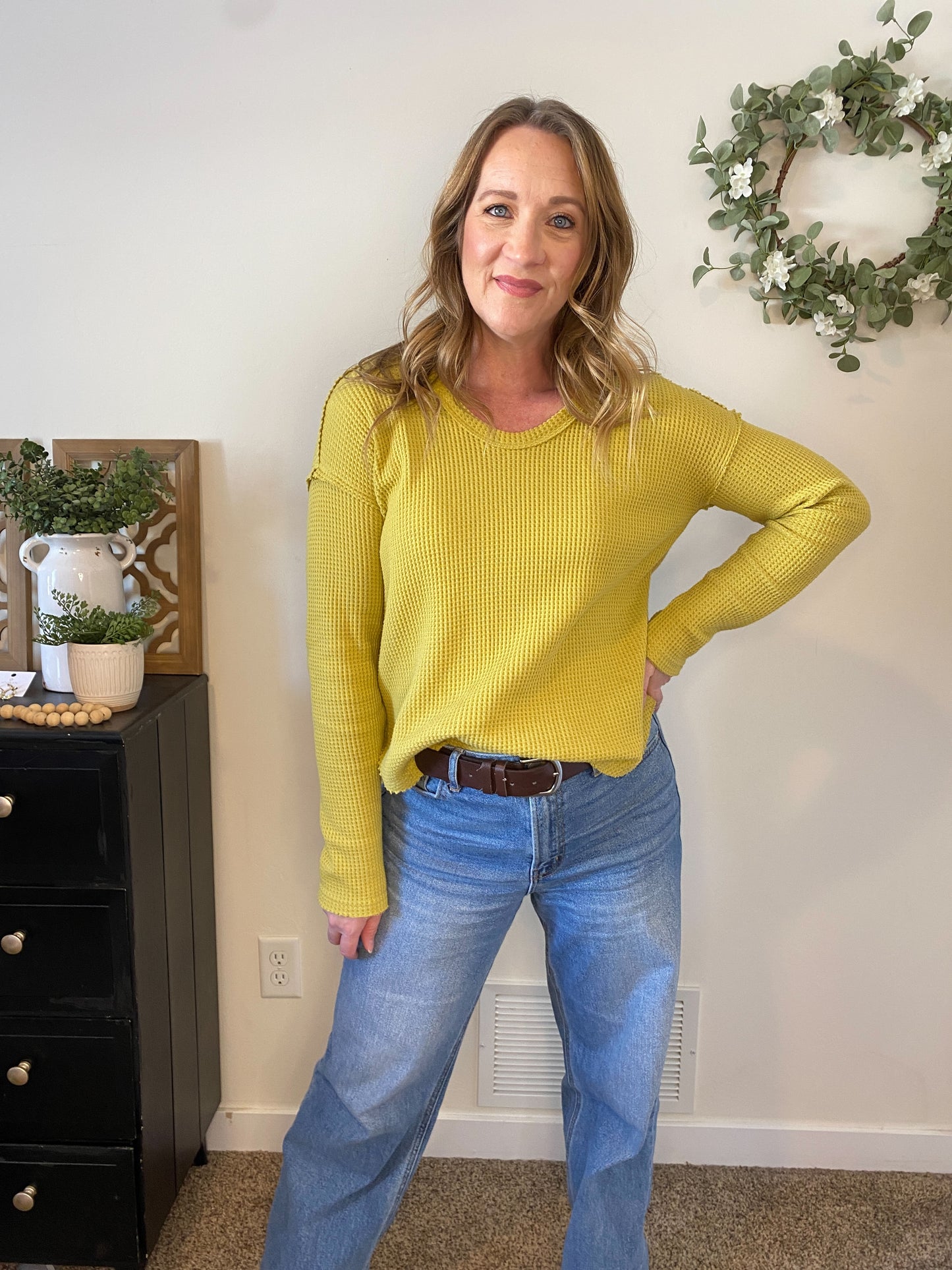 Betsy Chartreuse Waffle Knit Top
