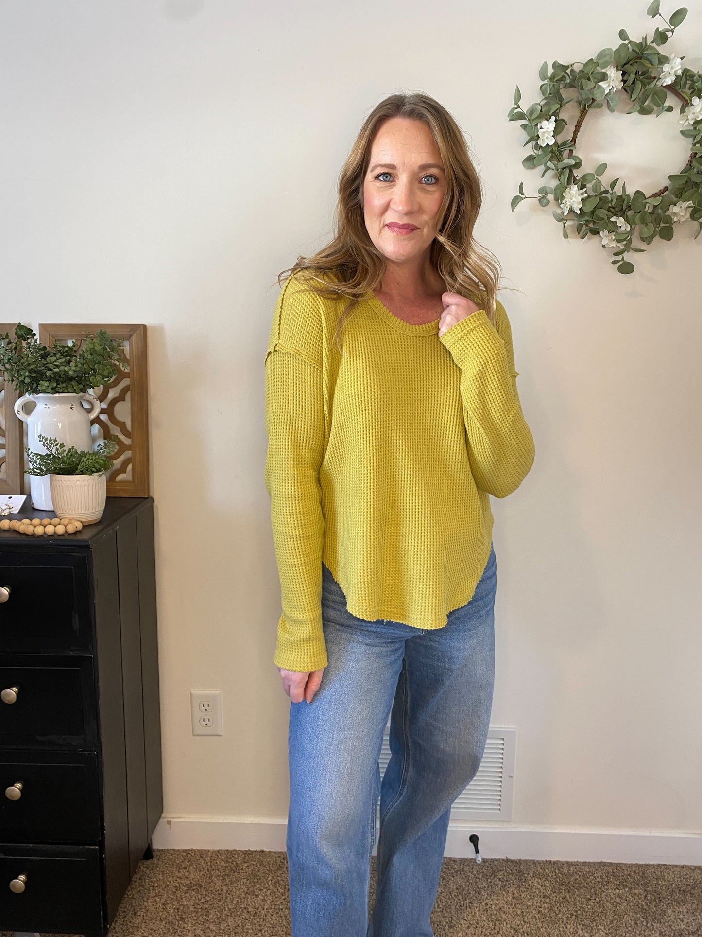 Betsy Chartreuse Waffle Knit Top