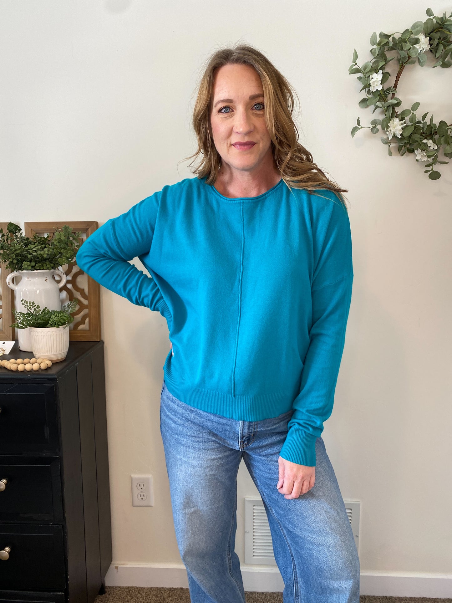 Chelsea Lightweight Sweater in Teal Green