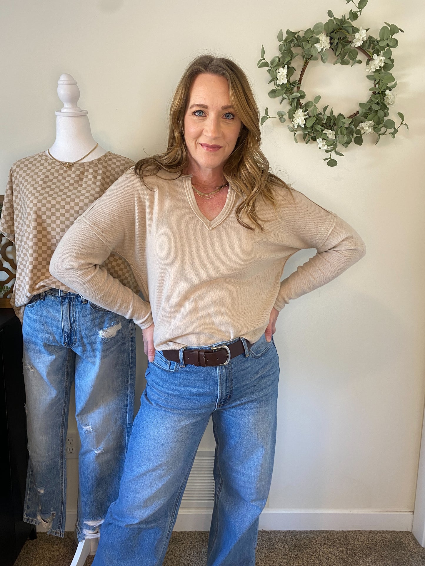Sadie Long Sleeve V-neck in Oatmeal