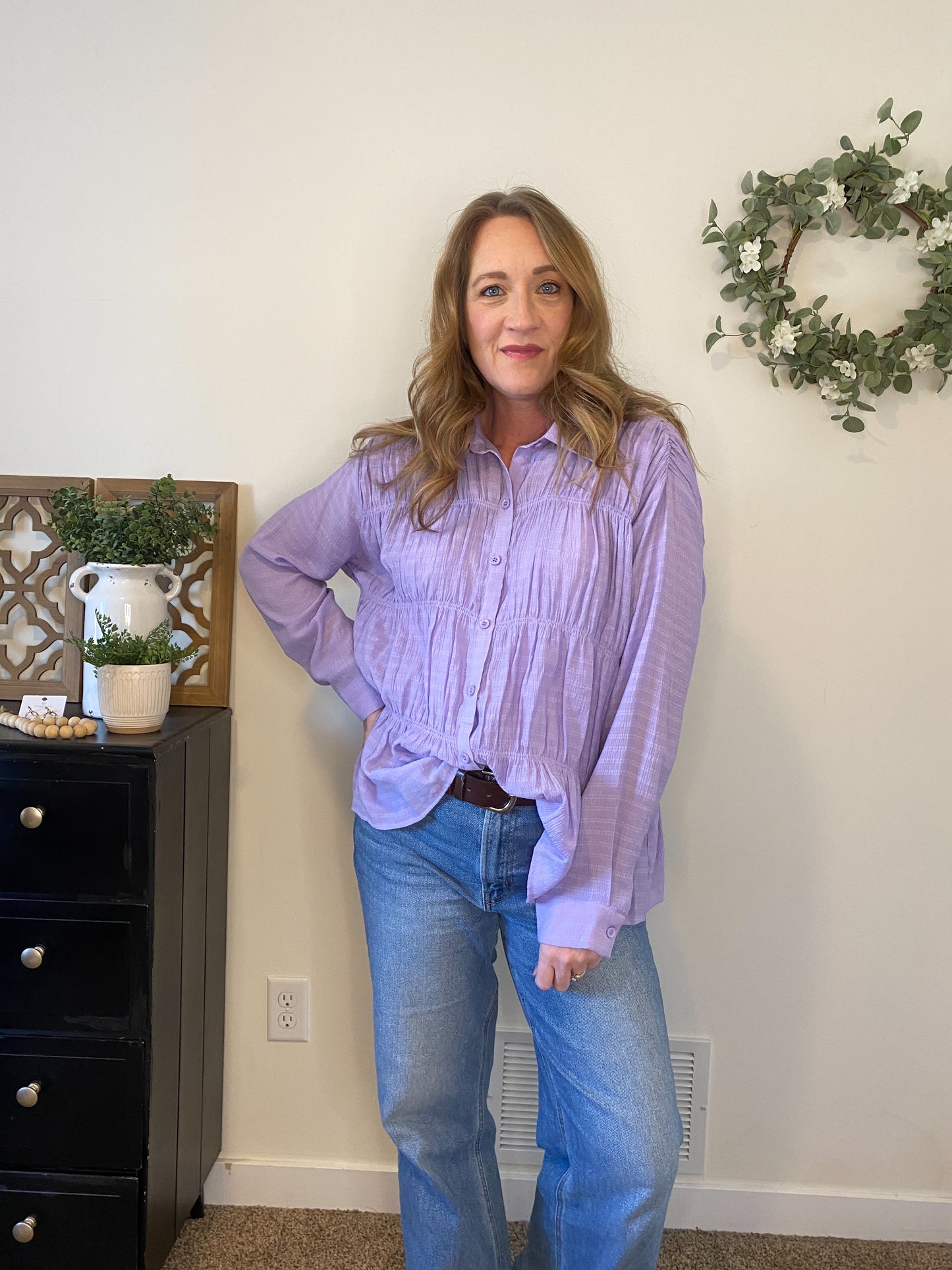 Lilah Ruched Button Down Shirt