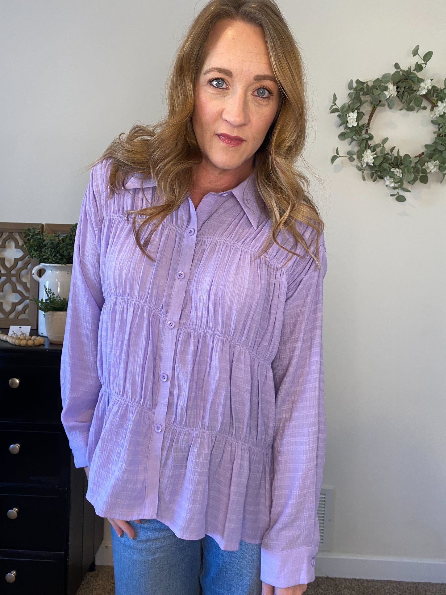 Lilah Ruched Button Down Shirt