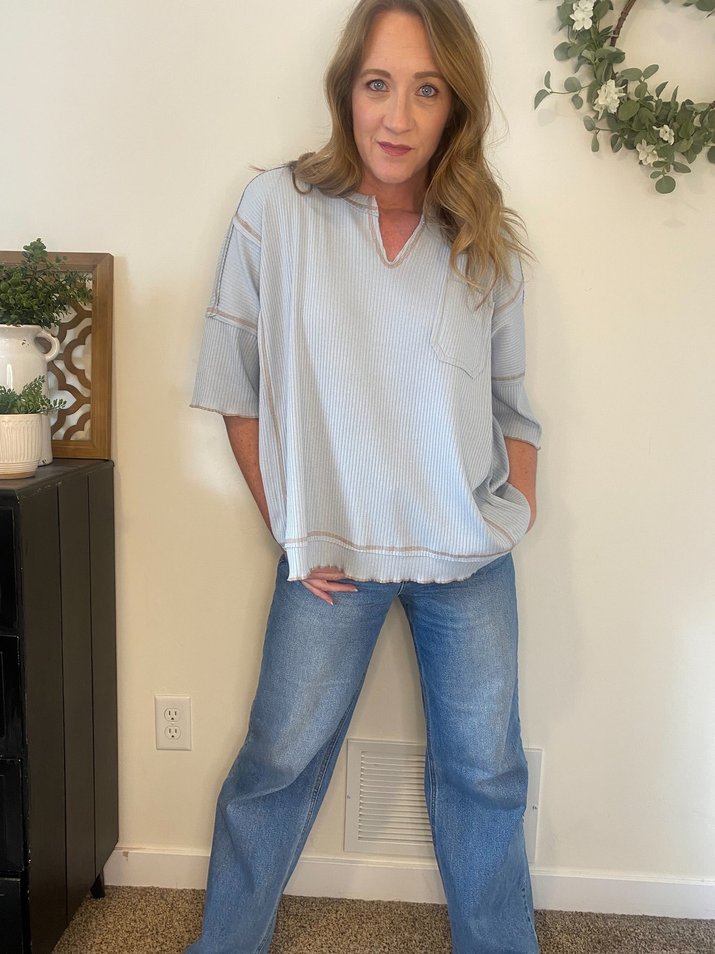 Brynn Light Blue Ribbed Top