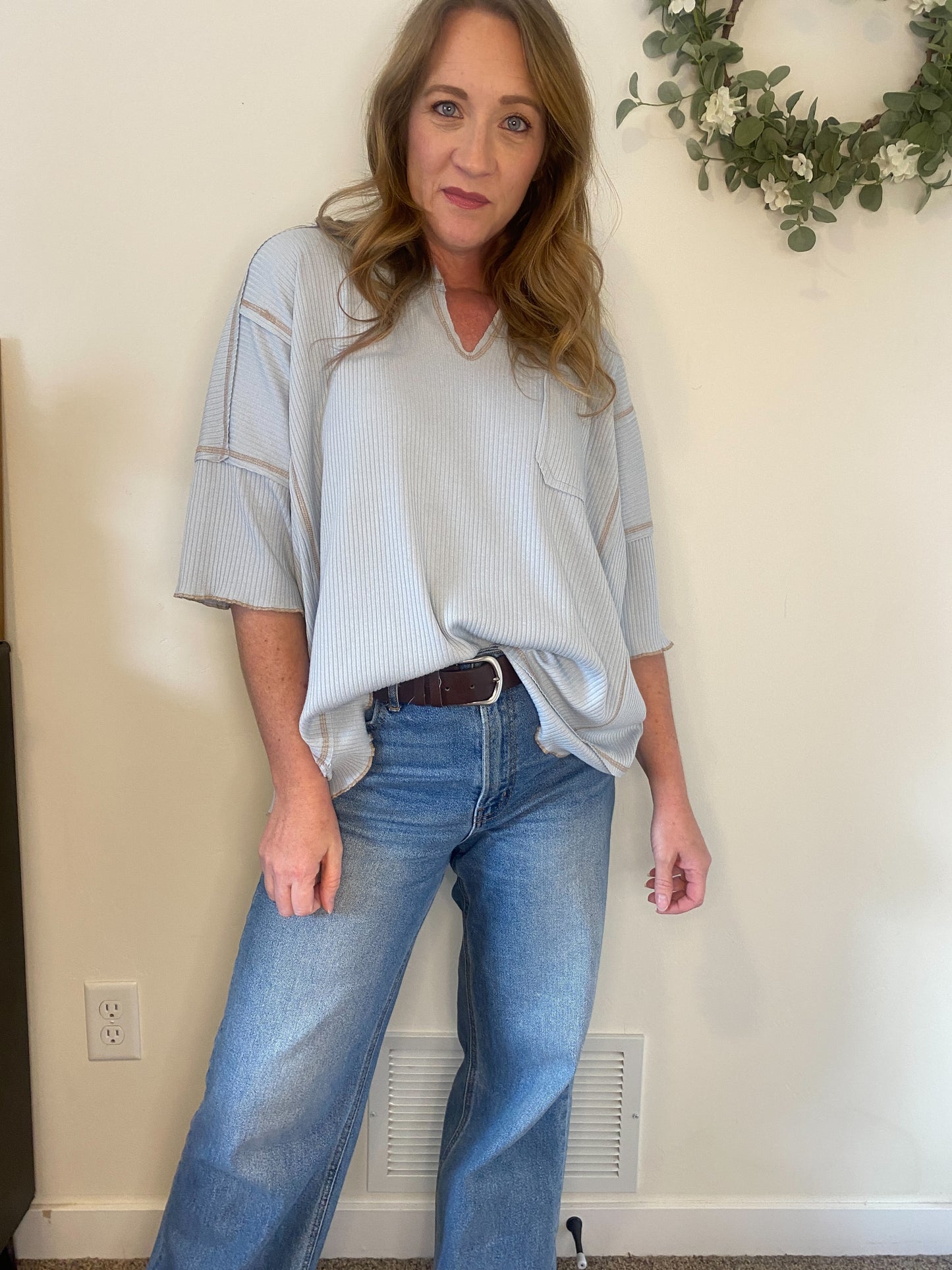 Brynn Light Blue Ribbed Top
