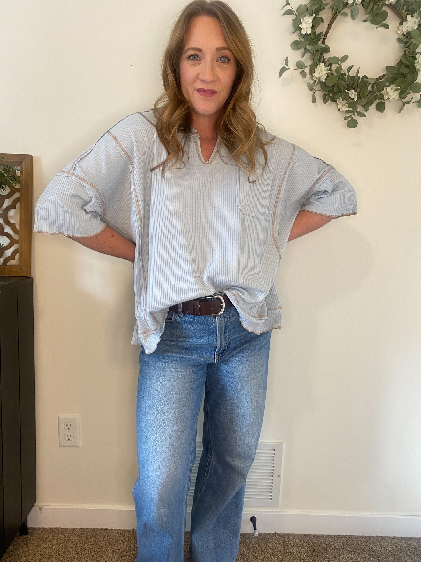 Brynn Light Blue Ribbed Top