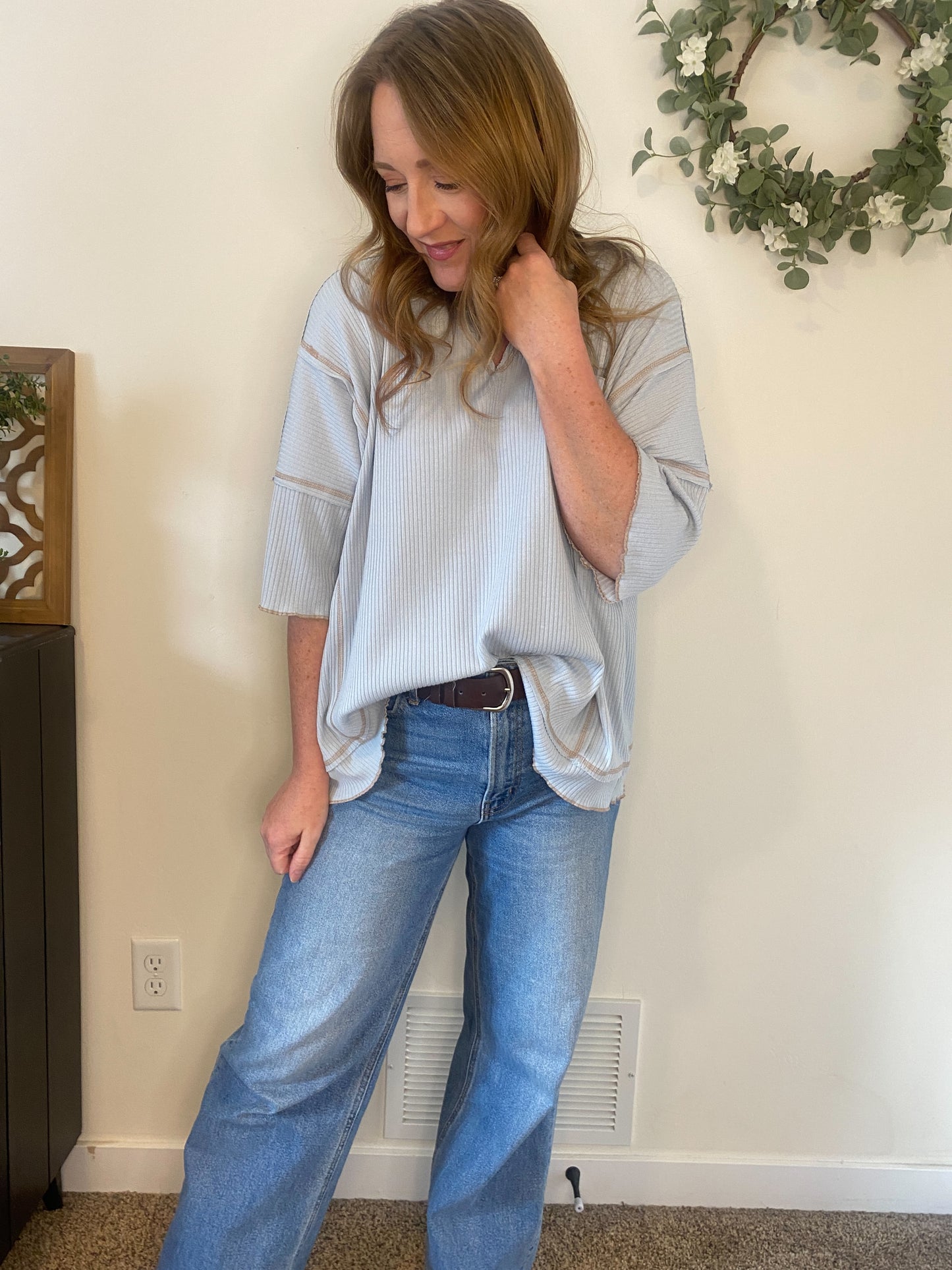 Brynn Light Blue Ribbed Top