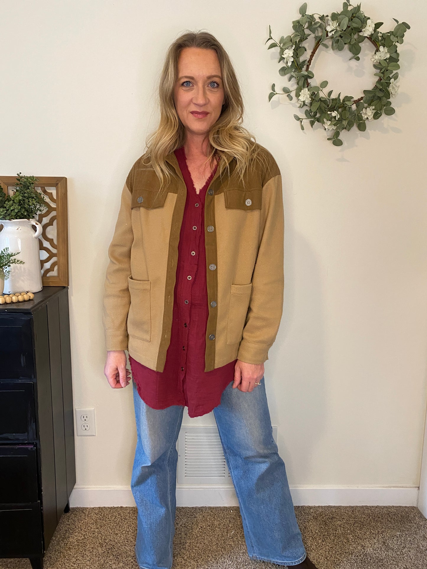 Taryn Button Down in Wine