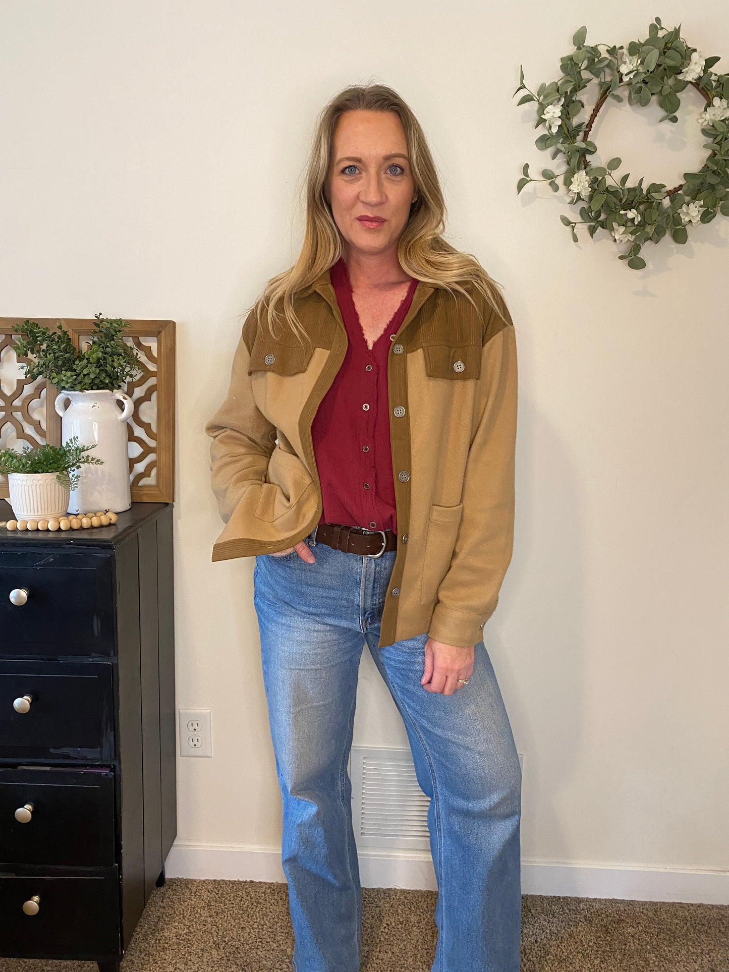 Taryn Button Down in Wine