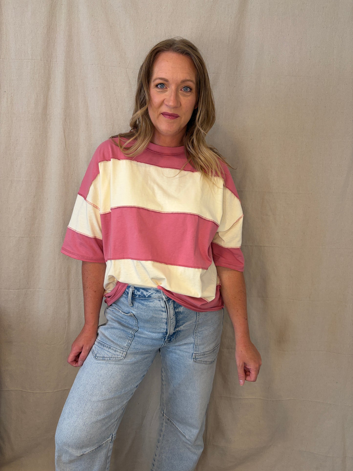 Kate Wide Stripe Tee in Raspberry