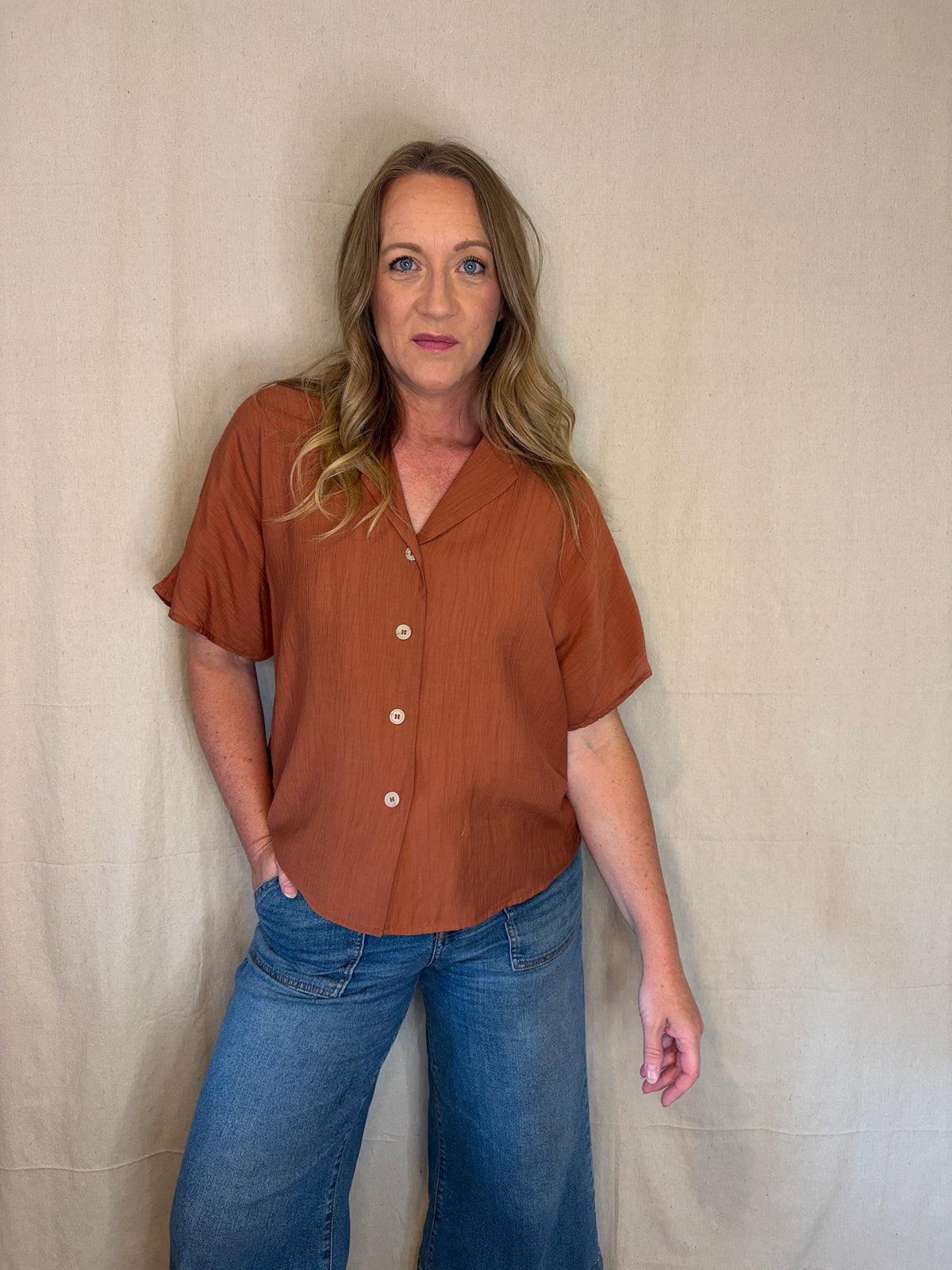 Candace Notch Lapel Top in Rust