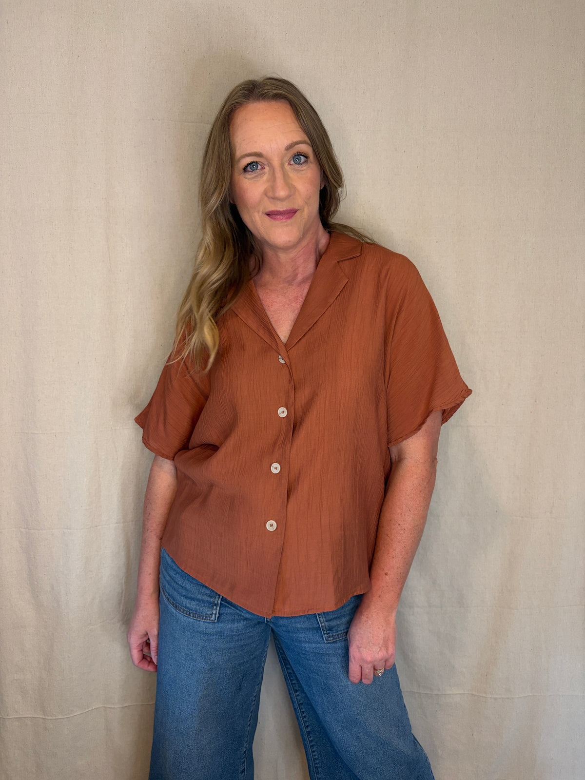 Candace Notch Lapel Top in Rust
