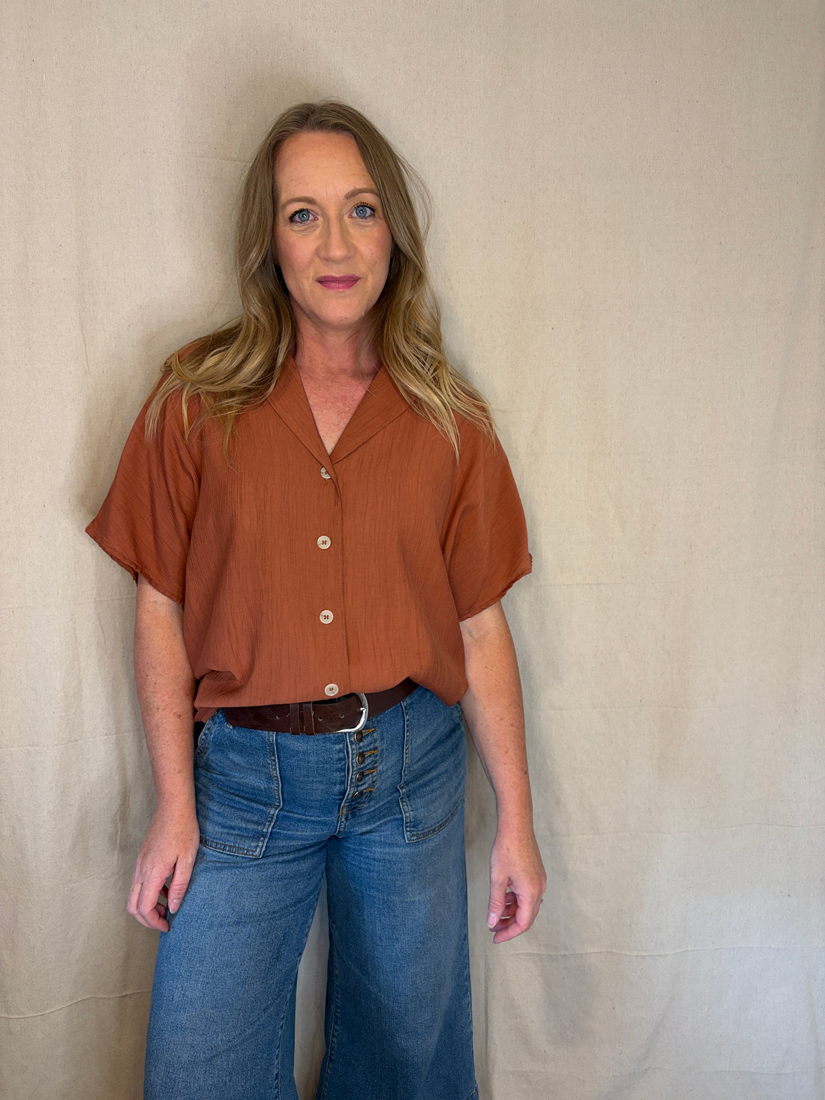 Candace Notch Lapel Top in Rust