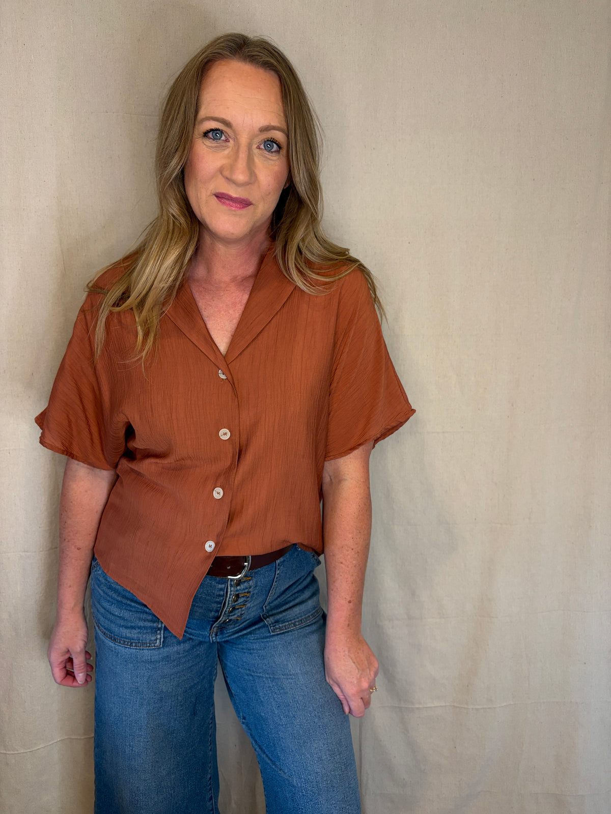 Candace Notch Lapel Top in Rust