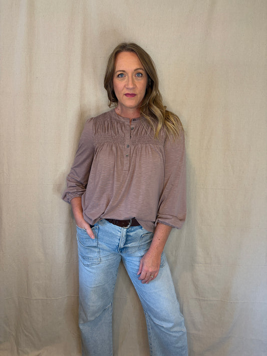 Misty Smocked Top in Lavender-Grey
