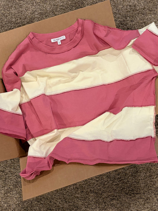 Kate Wide Stripe Tee in Raspberry