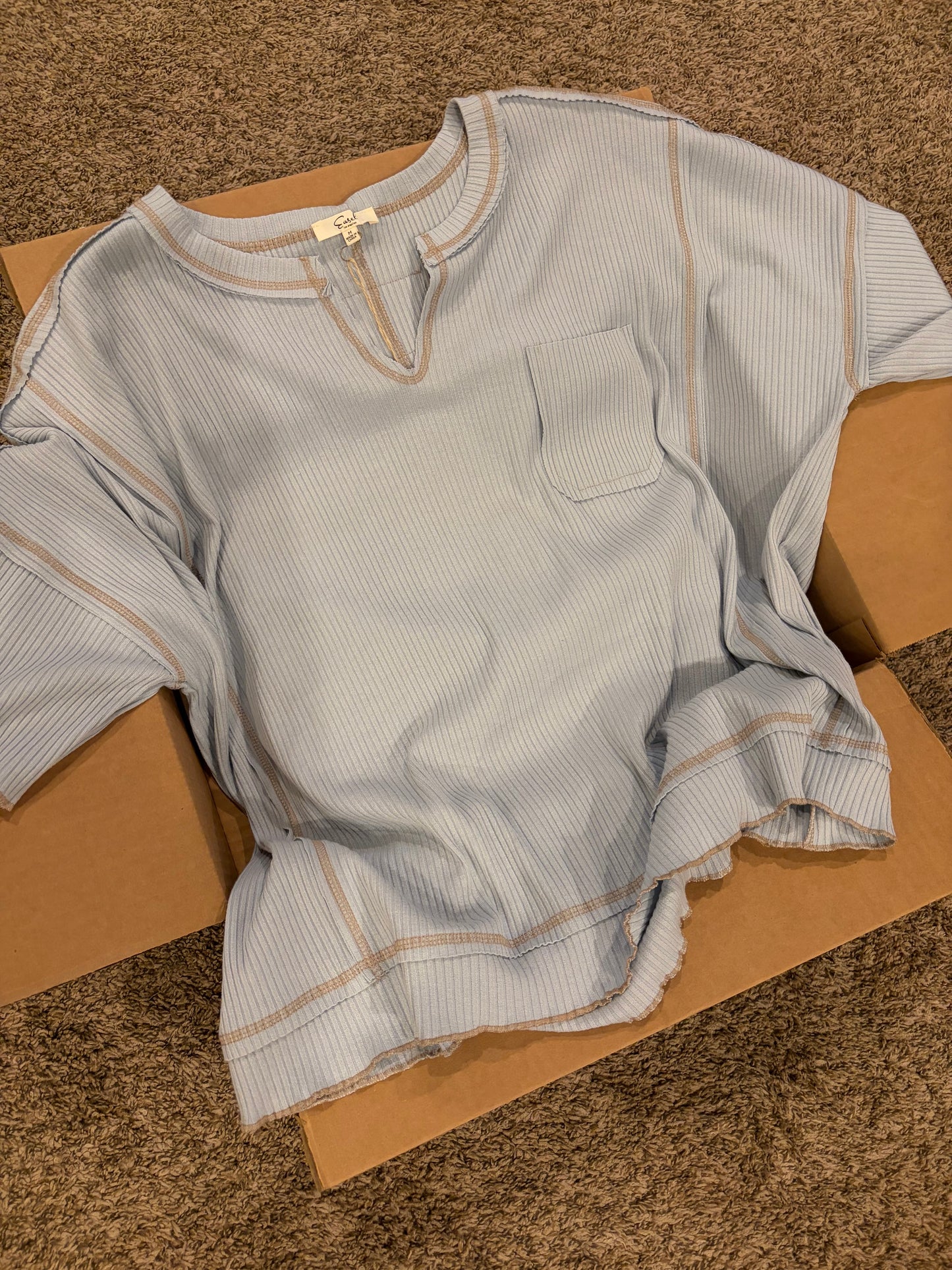 Brynn Light Blue Ribbed Top