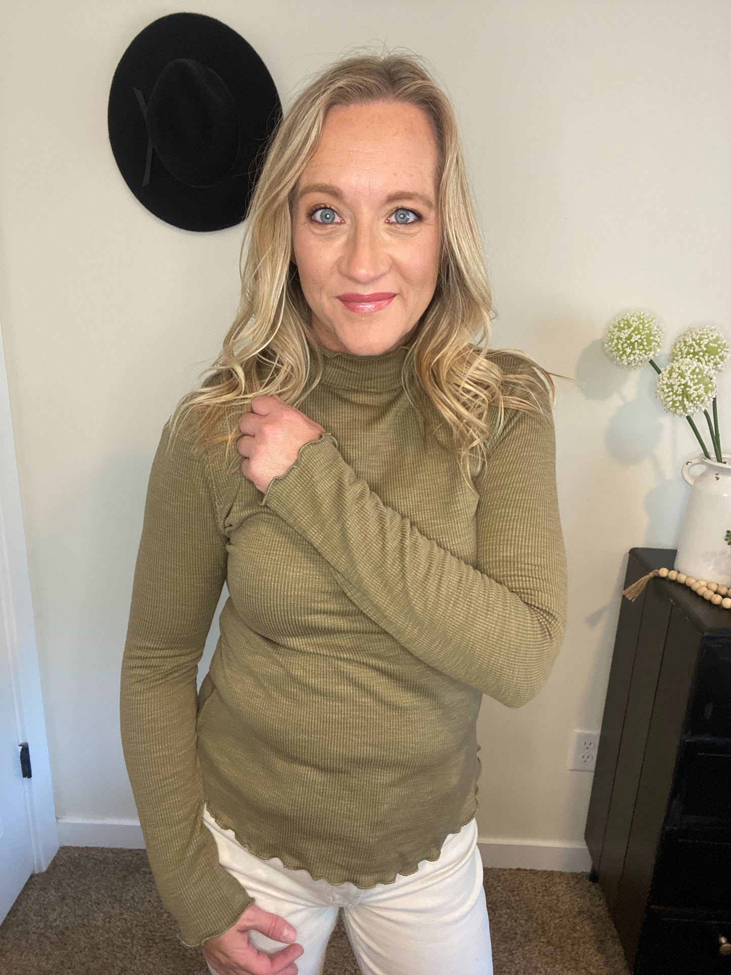 Willow Mock Neck Top in Olive