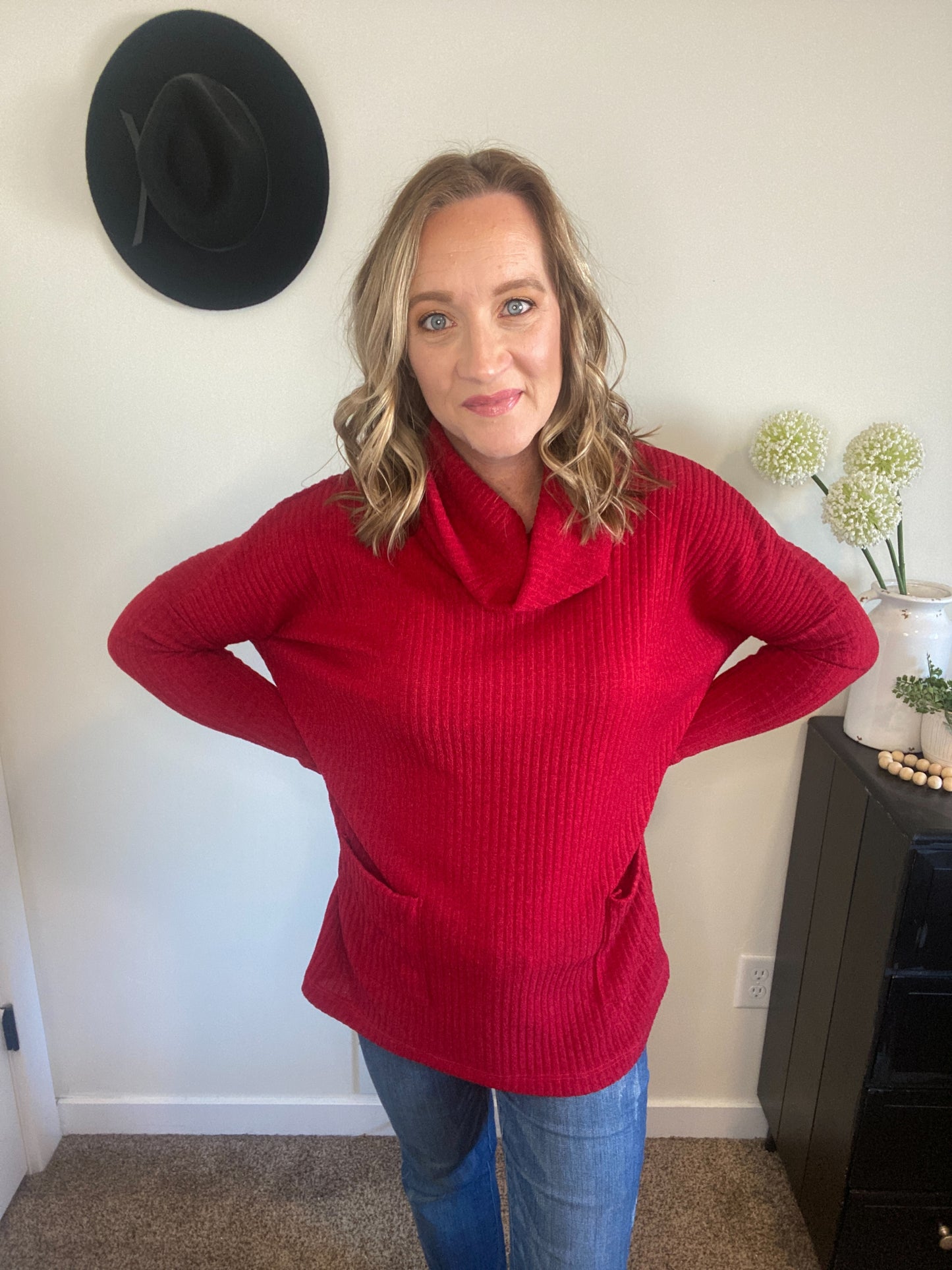 Lucy Red Cowl Neck Sweater